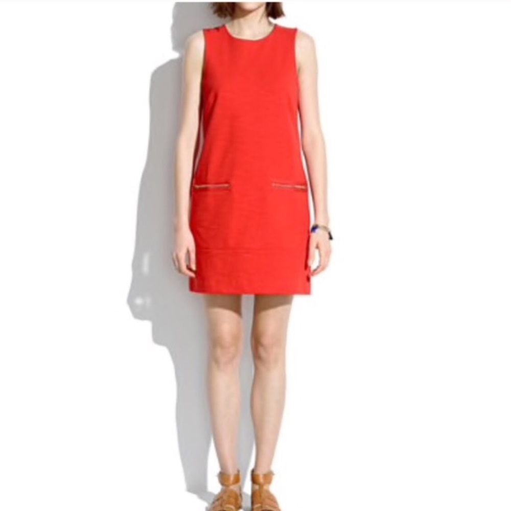 Madewell Red Sleeveless Zip Shift Dress